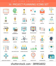 Vector Finance Business Project Planning Color Flat Icon Set. Elegant Style Design.