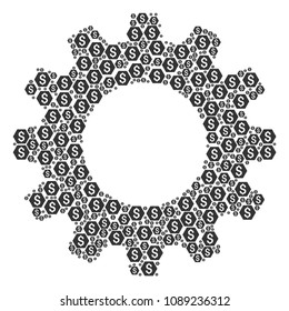 Vector finance icons are composed into cog figure. Mechanics design concept constructed from finance objects.