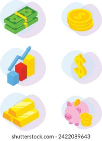 Vector Finance Isometric Icons set, Simple Set of Money and Finance Icons in flat isometric 3D style