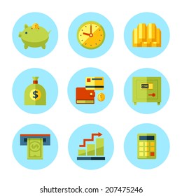 Vector finance and money icon set in modern flat style.