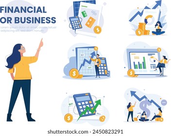 Vector financial or business profession set. business character making financial operation,economist