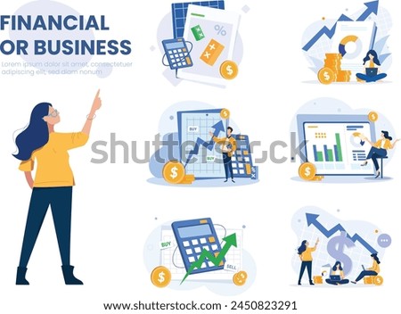 Vector financial or business profession set. business character making financial operation,economist