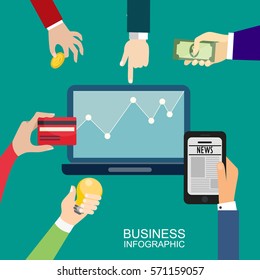 vector Financial and business teamwork with business people working on a desk graph background