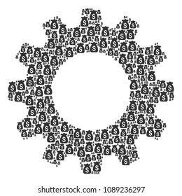 Vector financial capital icons are composed into cog figure. Mechanical design concept constructed of financial capital items.