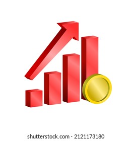 vector of financial chart. graph goes up. coin vector. red and gold.