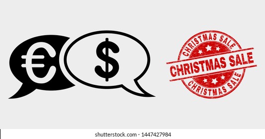 Vector financial chat messages icon and Christmas Sale seal stamp. Red round textured seal stamp with Christmas Sale caption. Vector composition for financial chat messages in flat style.