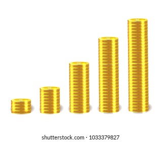 Vector financial concept with stacks of golden coins.Vector Illustration of golden coins.