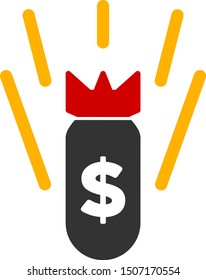 Vector financial crisis bomb flat icon. Vector pictograph style is a flat symbol financial crisis bomb icon on a white background.