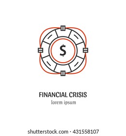 Vector Financial Crisis  Symbol Isolated On White Background. Life Ring Icon In Linear Style.