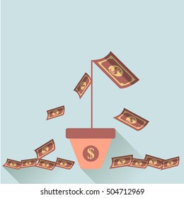 Vector financial crisis symbol isolated on background. Money plant icon in flat design style.
