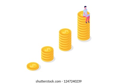 Vector financial growth concept with stacks of golden coins