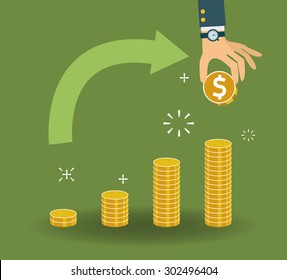 Vector financial growth concept with stacks of golden coins