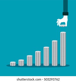 Vector financial growth concept with stacks of silver coins
