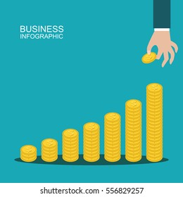 Vector financial growth concept with stacks of golden coins