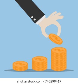 Vector financial growth concept with stacks of golden coins