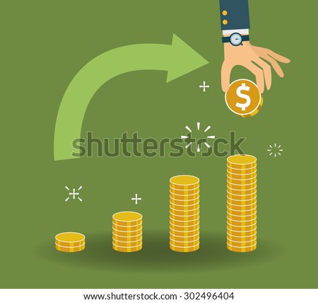 Vector financial growth concept with stacks of golden coins