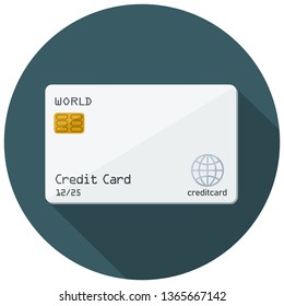 Vector financial icon bank credit card. White credit card with chip. Illustration of a bank plastic card in flat minimalism style.
