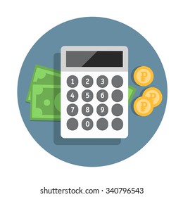 Vector financial icon in flat style with money and calculator