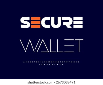 Ícone Vetor Financial - Secure Wallet. Fonte Branca Futurista. Letras e Números de Alfabeto Maiúsculos Legais definidos.