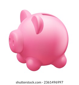 Ilustración financiera vectorial del divertido banco de cerdo rosa sobre fondo blanco. Diseño de 3 d estilo de banco de cerdos para ahorrar dinero para la web, sitio, banner, afiche
