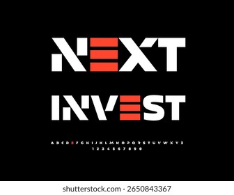 Vetor Financial logo Próximo investimento. Fonte moderna de tipografia. Moda Digital alfabeto letras e números definido.