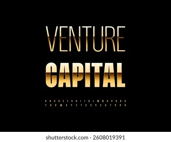 Vector Financial logo Venture Capital. Elite Gold Font. Trendy Elegant Alphabet Letters and Numbers set.