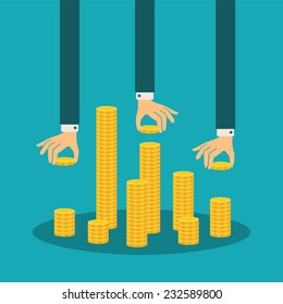 Vector financial management concept with stack of golden coins