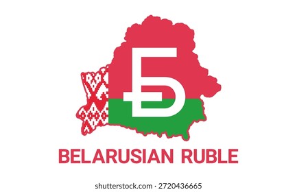 Vektor Finanz- und Währungssymbol des belarussischen Rubels. Karte und Flagge der Republik Belarus. Einziger Hintergrund