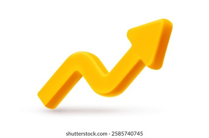 Vector financial realistic illustration of business arrow target growth up icon. 3d cartoon style design of golden arrow graph. Graph of success strategy for bank banner, finance logo, investment