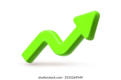 Vector financial realistic illustration of green arrow graph on white background. 3d cartoon style design of business arrow target growth up icon. Graph of success strategy for bank finance banner