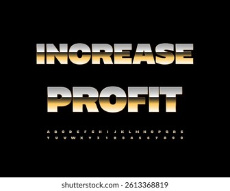 Vector Financial sign Increase Profit. Gold Elite Font. Modern Premium Alphabet Letters and Numbers set.