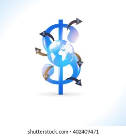 Vector Financial Theme. Isolated Earth and US Dollars Symbol Illustration