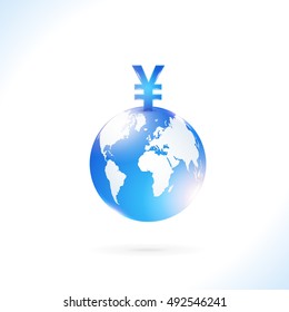Vector Financial Theme. Isolated Earth and China Yuan Symbols Illustration