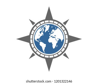 Vector Find the Way with Compass and the World Sign Symbol Icon Logo Design Inspiration