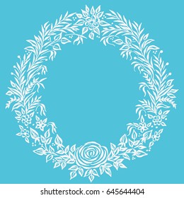 Vector fine floral round frame. Decorative element for invitations and cards. Border element. Vector Ink illustration. 