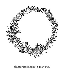 Vector fine floral round frame. Decorative element for invitations and cards. Border element. Vector Ink illustration. 