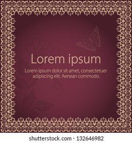 Vector fine floral square frame. Decorative element for invitations and cards. Border element