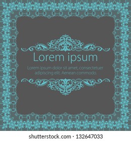 Vector fine floral square frame. Decorative element for invitations and cards. Border element