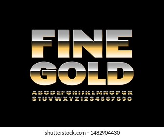 Vector Fine Gold Alphabet Letters and Numbers. Reflective Uppercase Font
