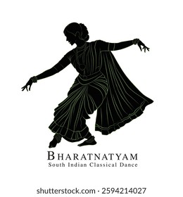 A vector fine silhouette of South Indian dancer, An illustration of woman dancing, An element for creating logo