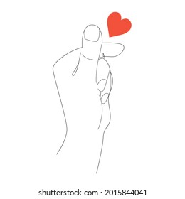 Vector finger gesture heart isolated on white background. Linear hand showing trending korean love symbol.