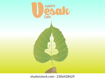 mano vectorial sujetando la hoja verde con la silueta cortadora sentado en la estatua de buddha feliz vesak día fondo gradiente verde en el cielo azul