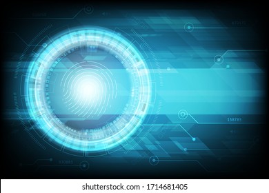 vector Finger print scan on vintage dark blue screen for security communication concept technology background