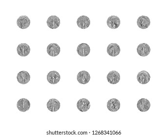 Vector finger prints. Set of 20 fingerprint icons isolated on write. Biometric technology for person identity. Security access authorization system. Electronic signature. Easy to edit template.