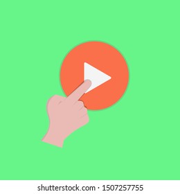 Vector of a finger pushing the circle play button