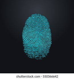 Vector Fingerprint. Blue Identification Symbol on Black Background. 