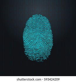 Vector Fingerprint. Blue Identification Symbol on Computer Technology Background.