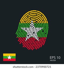 Vector fingerprint colored with the national flag of Myanmar