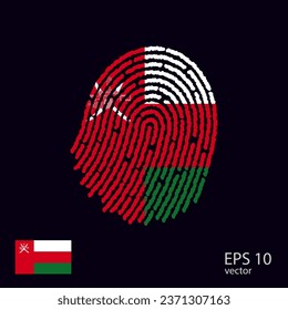 Vector fingerprint colored with the national flag of Oman