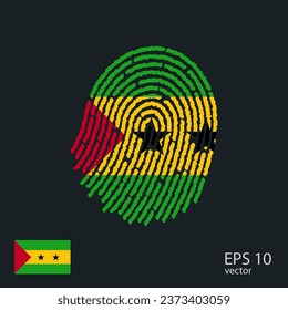 Vector fingerprint colored with the national flag of Tome and Principe